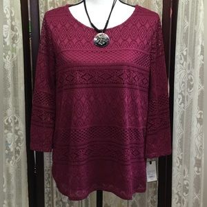 ✨️NWT✨️DANA BUCHMAN Elegant Burgundy Lace Women's Top SZ MD